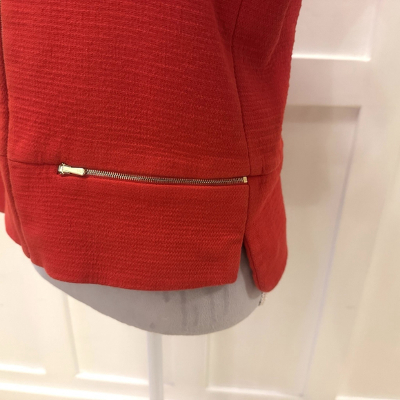 Sandro Women's Coral Red Colarless Blazer Jacket Size:40(US:M) Lined Pockets Zip - Picture 13 of 16